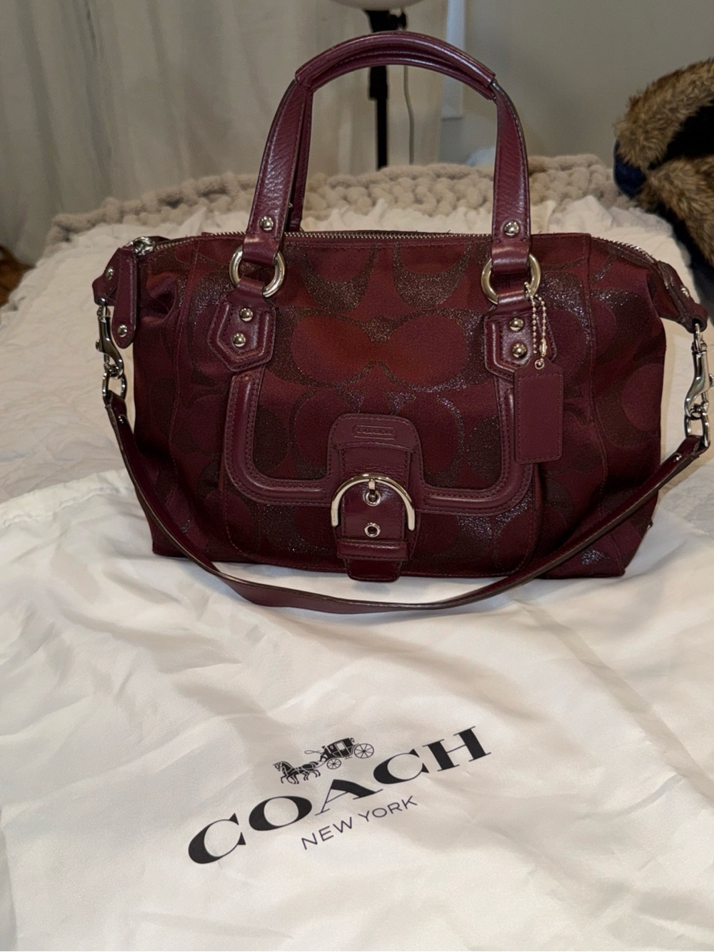 Coach Campbell Signature Legacy Bourdouex Shoulder Bag Burgundy Metallic